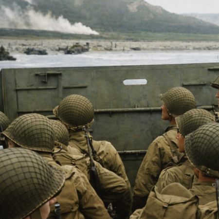 Lanchas de desembarco en Normandía (1944), fotografía histórica del Día D y operaciones anfibias de la Segunda Guerra Mundial